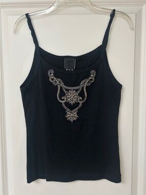 Anna Sui Black Embellished Tank Camisole